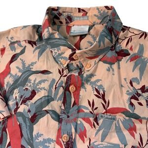 Columbia Mens Regular Fit Short Sleeve Floral Tropical Shirt Peach XM0795 Small